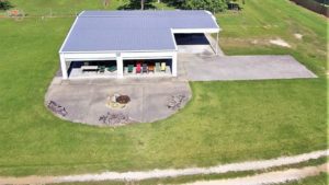 Aerial view of small barn