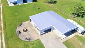Aerial view of barns
